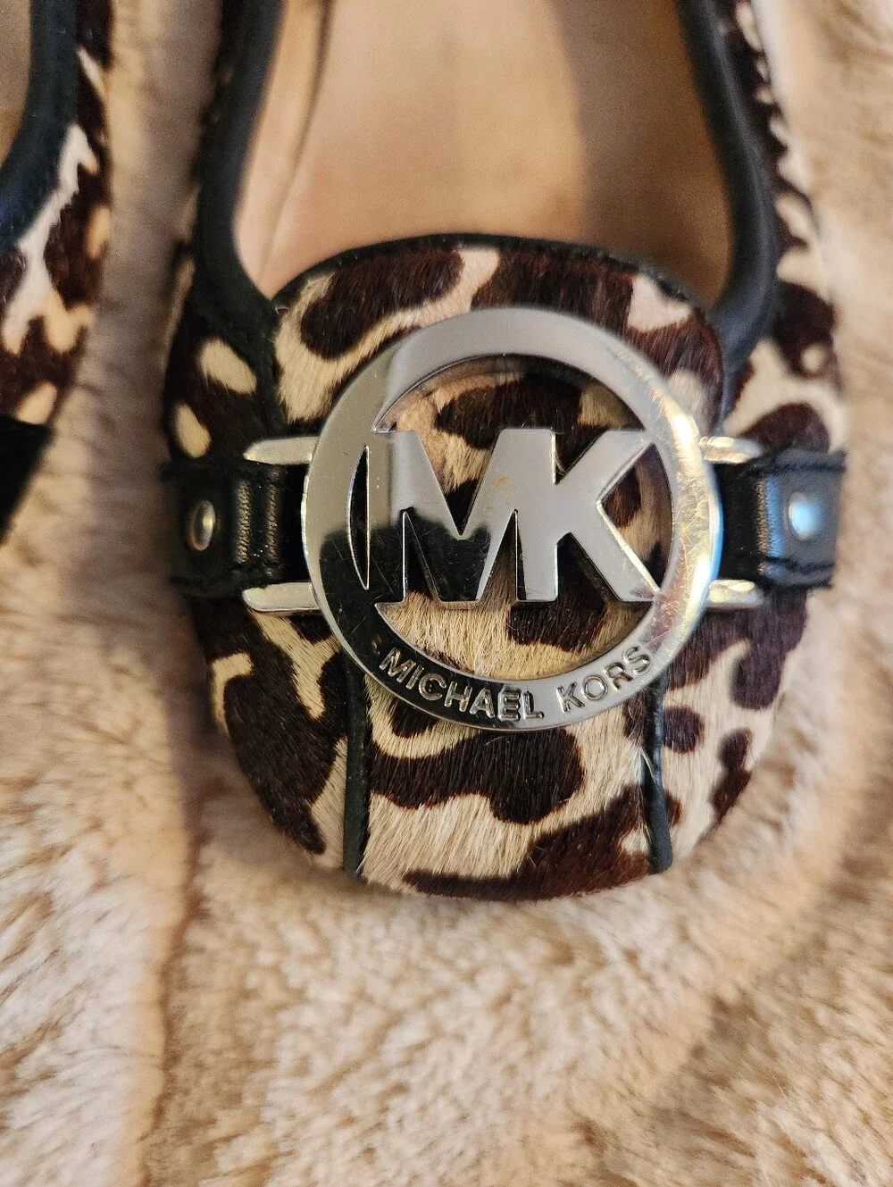 MICHAEL KORS Leopard Ballet Flats Shoes Calf Hair GUC Size 5.5M Animal Print